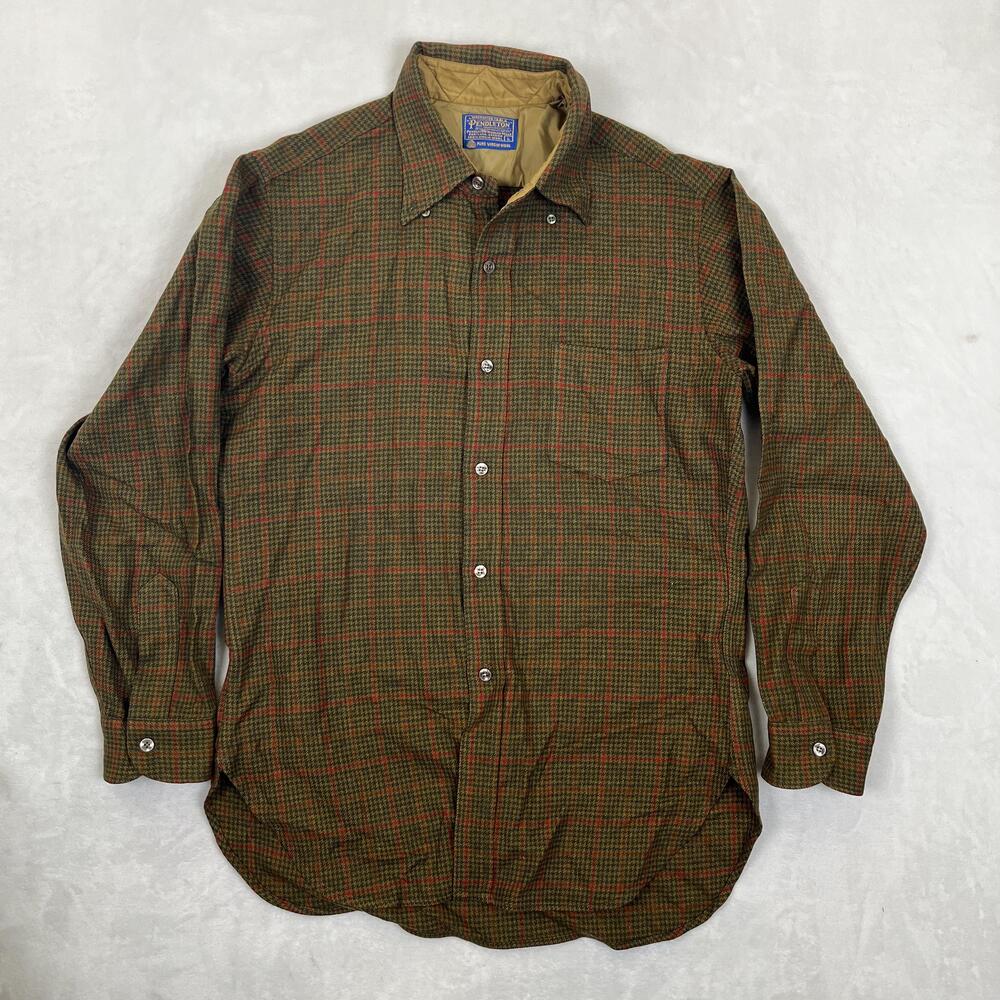 Vintage Pendleton Shirt Mens Large Green Plaid Quilted Lined Wool Heavyweight